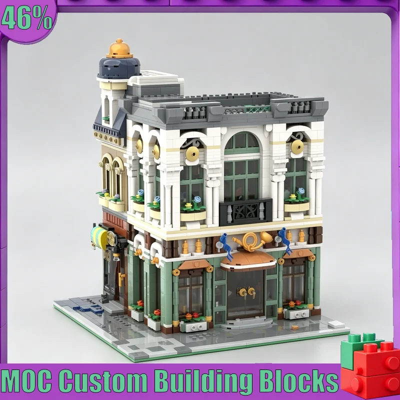 NEW 2843PCS MOC Post Office Modular Building Street View Model Custom Puzzle DIY Assembly Toy Creative Collection Display Gift