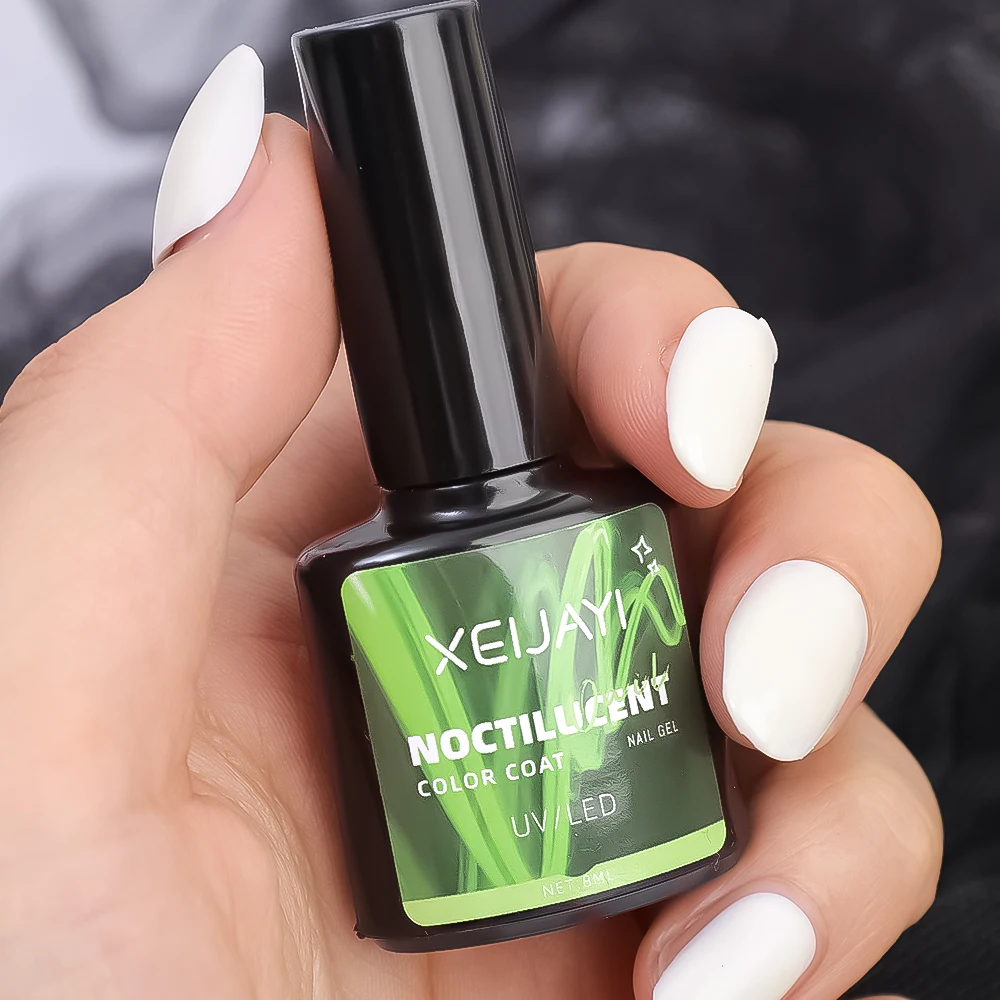 8Ml Lichtgevende Topbasisgel Groene Fluorescerende Nagellak Gloed Donker Semi-Permanent Doorweekt Uv Led Lak Ontwerp Blijvende Formule