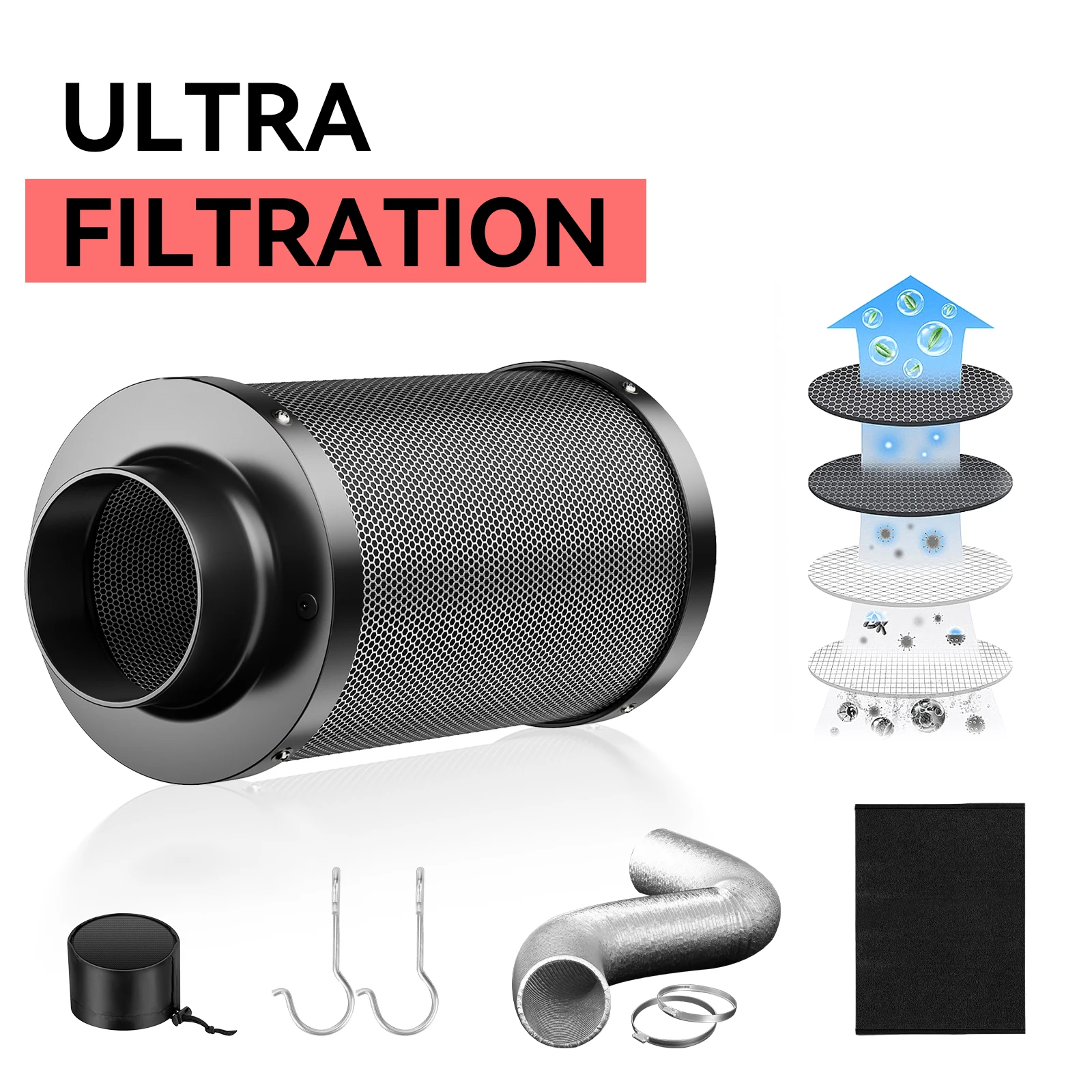 

4/ 6 Inch Air Carbon Filter Combo for Grow Tents - 99% Odor Elimination with Australian Virgin Charcoal, Reversible Flange