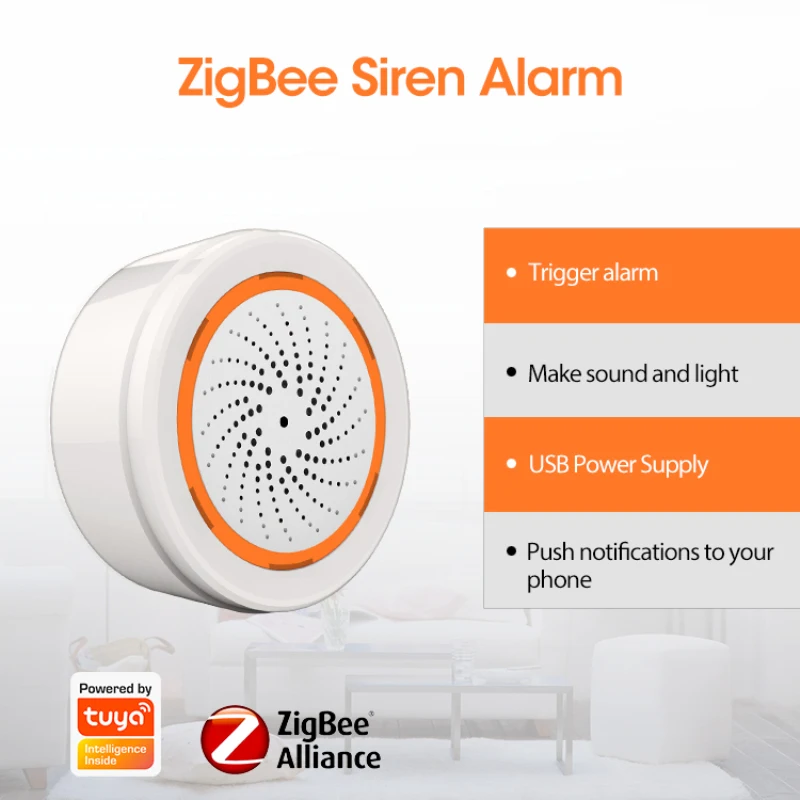 Tuya Zigbee WiFi Sensor de alarma de sirena inteligente de protección de seguridad para el hogar sirena de alerta de sonido funciona con la