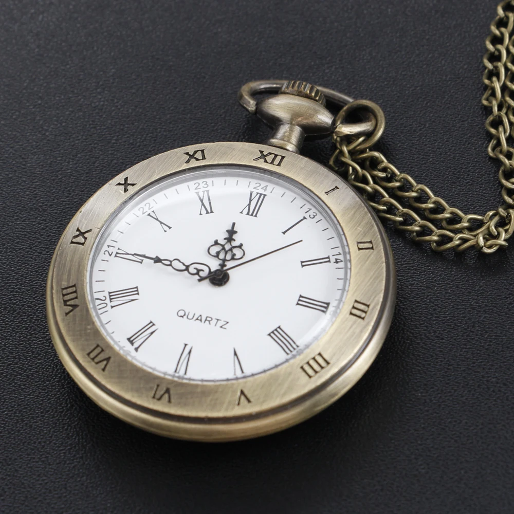 Antique Simple Wind Steel Roman Numerals Pocket Watch Bronze Antique Men Fob Chain Pendant Clock Women Children's Necklace Gift