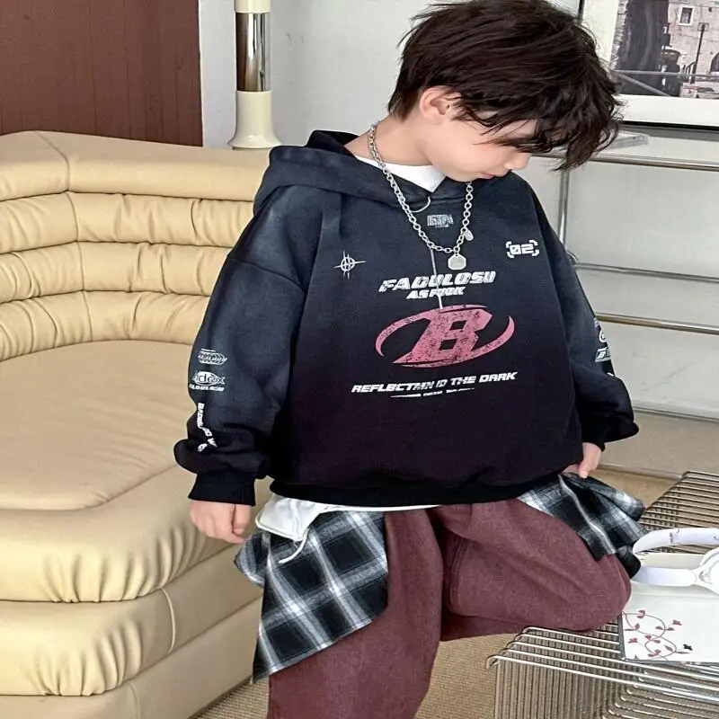 الصبي هوديي النسخة الكورية البلوز نمط جديد الطالب الأمريكي أزياء الشارع الشهير العلامة التجارية الخريف والشتاء قمم ملابس الأطفال #2