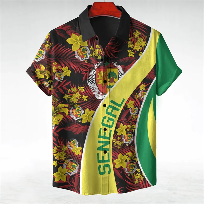 Senegal Flag Map 3D Printed Short Sleeve Shirts For Men Clothes Fashion Hawaiian Male Shirt Africa Lapel Blouse Coat Of Arms Top