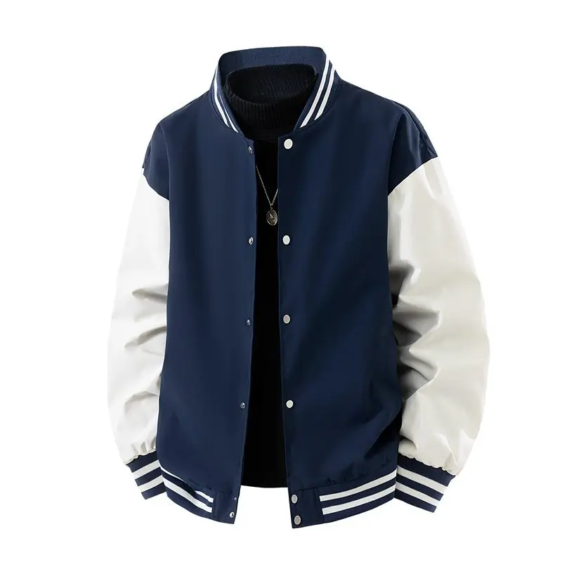 

Мужская модная бейсбольная куртка с цветовыми блоками, приталенного кроя, с длинными рукавами, из смесовой шерсти, легкая верхняя одежда для весеннего сезона