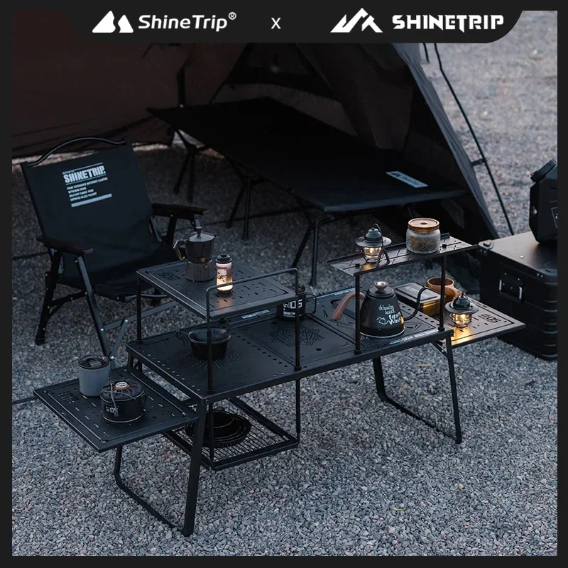 ShineTrip Outdoor 05 Series Black Mist IGT Modular Free Standing Table Portable BBQ Table Folding Aluminium Camping Table Set