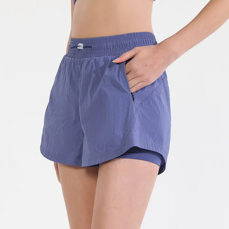

New invisible zipper pocket yoga shorts quick-drying breathable running fitness shorts women