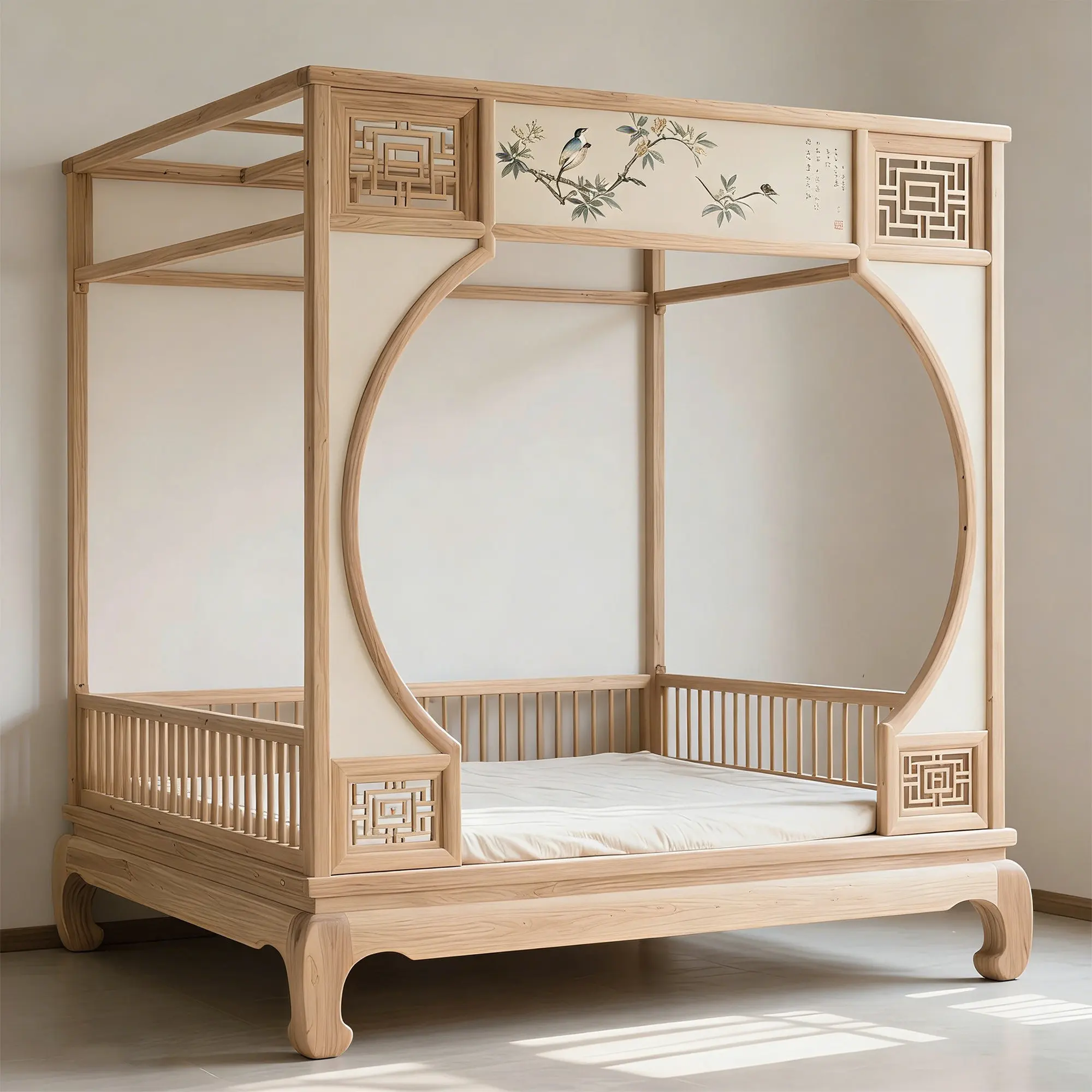 Song-style solid wood step-up bed, moon-grotto four-column bed, master double bed