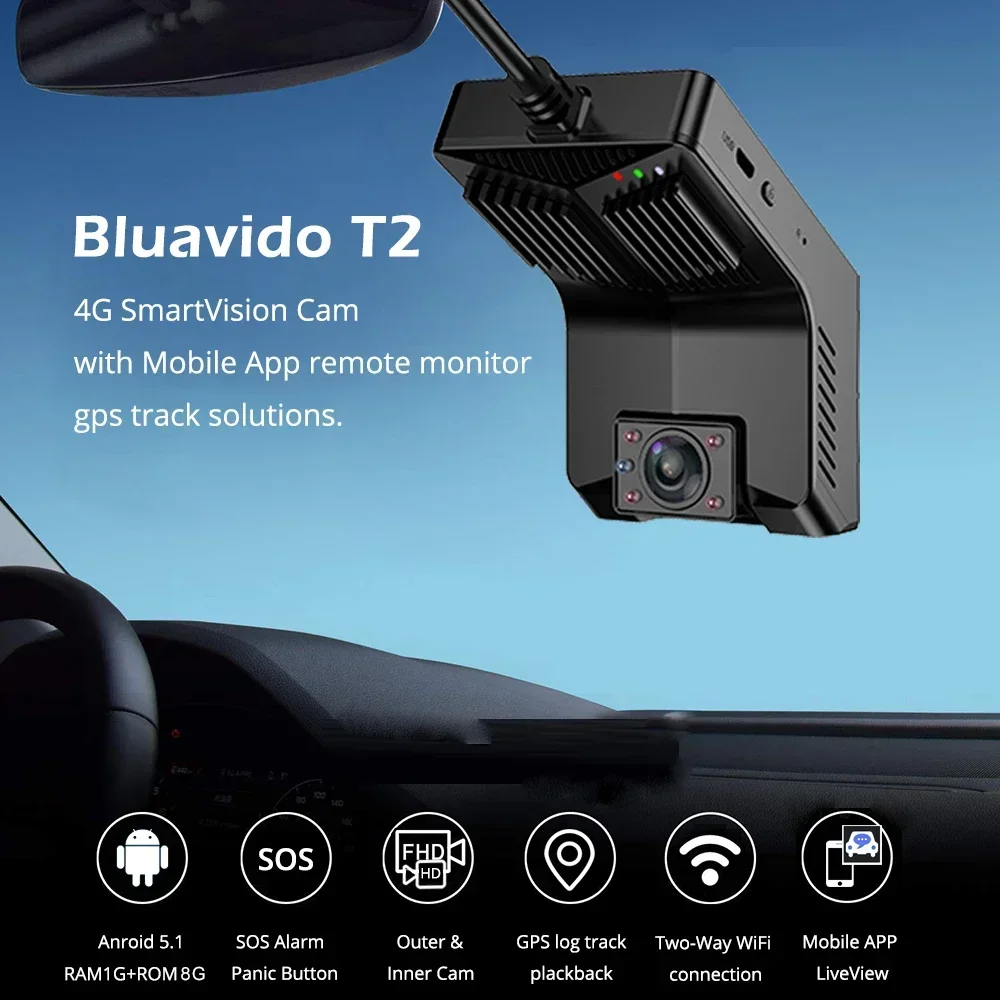 Bluavido 4G Hidden Car Dash Cam FHD 1080P Video Recorder IR Night Vision GPS Logger Dual Camera WiFi Live Monitoring Taxi DVR