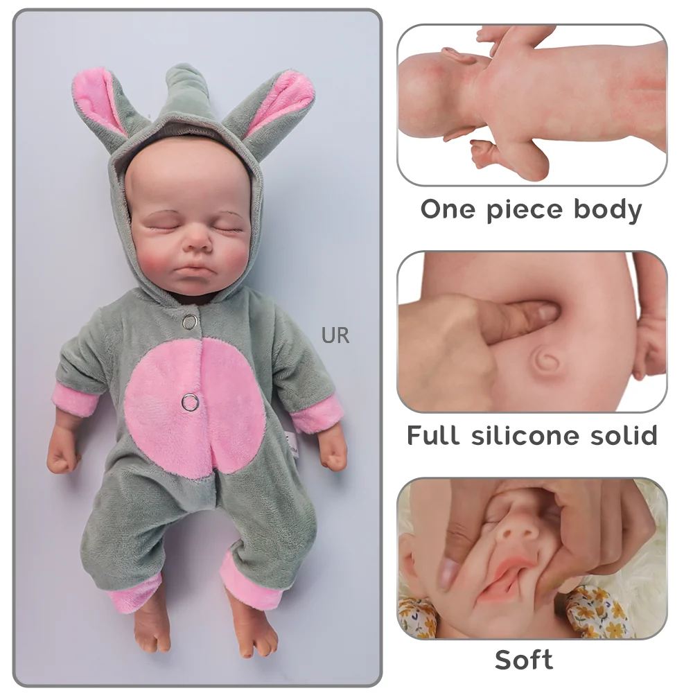 Unpainted Silicone Reborn Baby Doll, Twins, Full Solid, 1 peça, menino e menina, peso, pequeno, 1kg, 2.2lbs, 12 Polegada, 1 pc