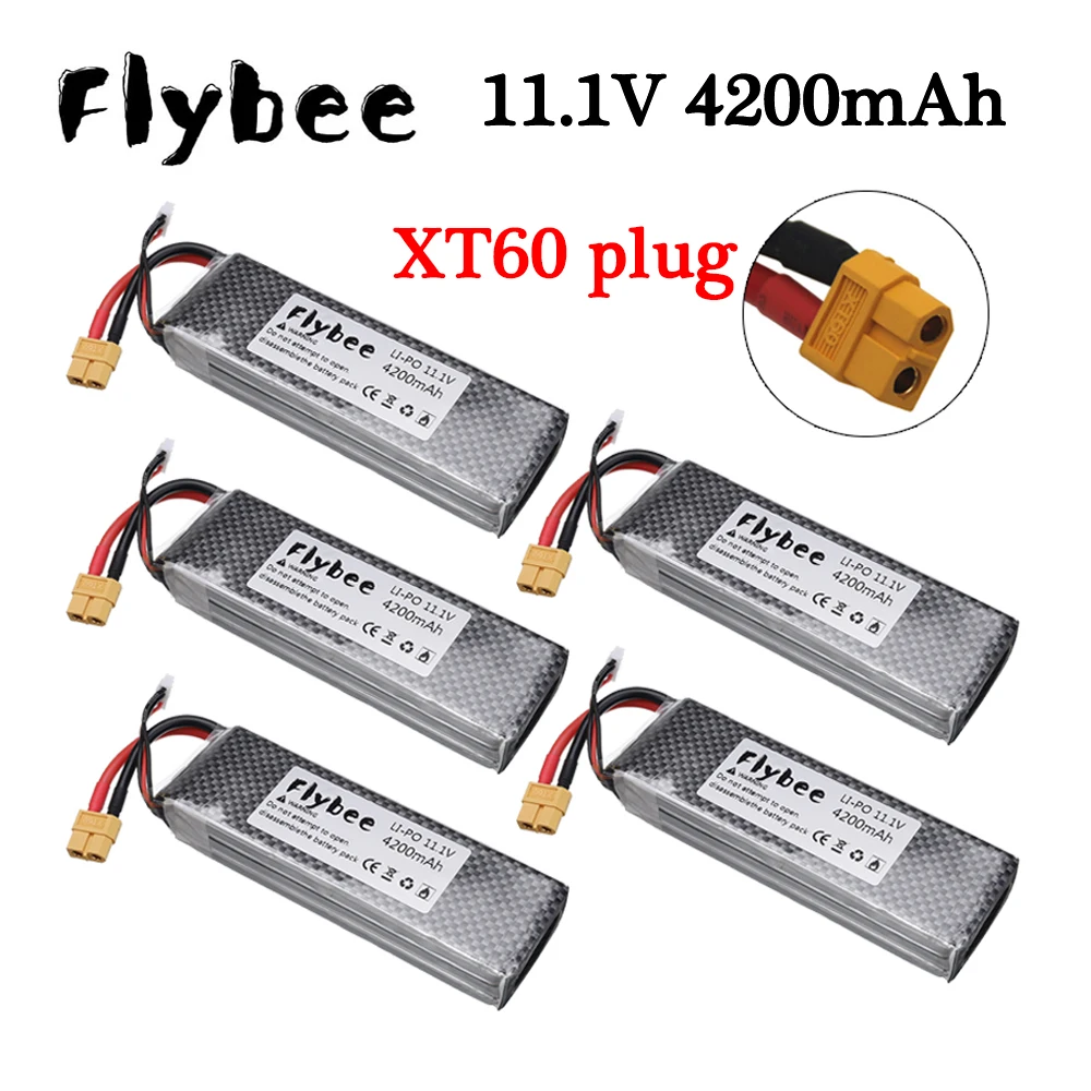 (XT60 plug) 11.1V 4200mAh 45C Rechargeable Battery 3S LiPo Battery 11.1V Li-Polymer Battery For RC Helicopters Car Drone Battery