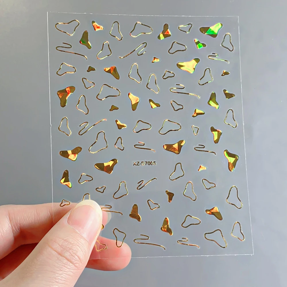 12sheets 3D Laser Gold Fire Flame Heart Lines Nail Art Sticker Self-Adhesive Star Bow Snake Flower mix Nail Decals Nail Supplies