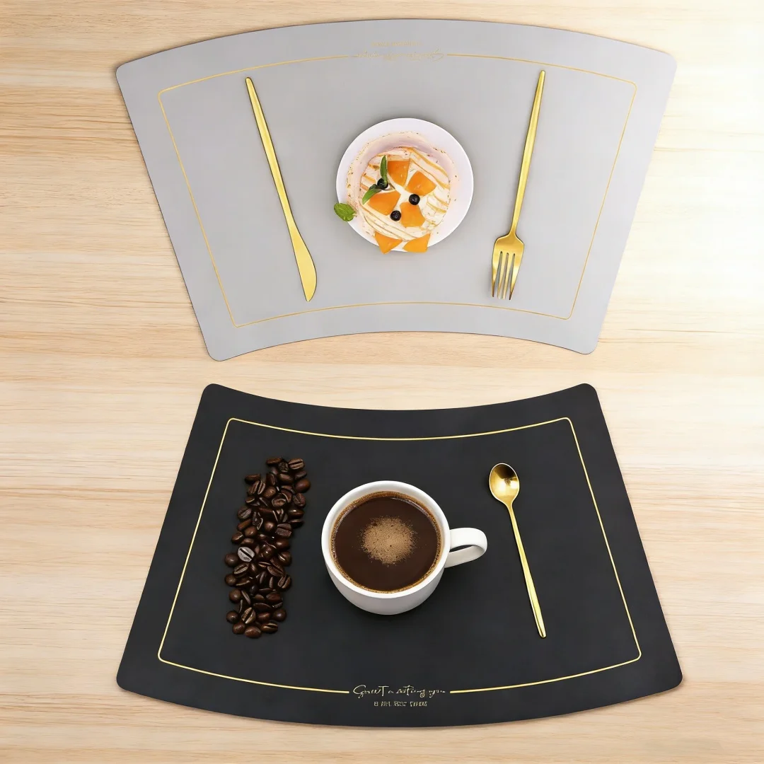 Black Wedge Table Placemat Set - 1/6/10pcs Faux Leather Heat Resistant Mats for Indoor & Outdoor Use Protective Table Placemats