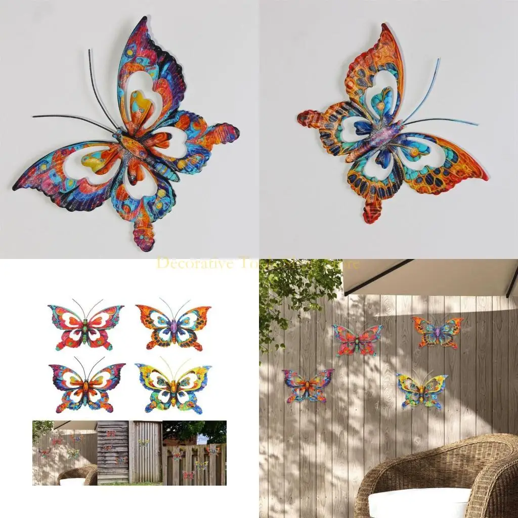 

QX2E Butterfly Sculpture Metal Art for Wall Decors Colorful Indoor Outdoor Ornament