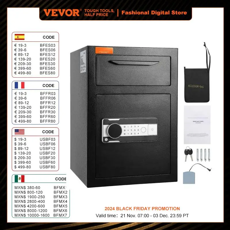 VEVOR 1.7/2.5 Cub Depository Safe Deposit Safe Electronic Code Lock & 2 Keys Business Drop Slot Safe for Cash Mail in Home Hotle