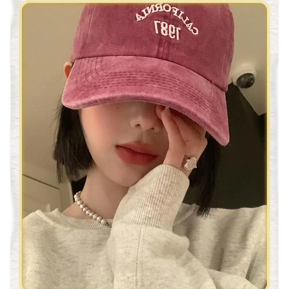 Washed Jean Baseball Cap American Retro Soft Brim Sun Protection Hat Letter Print Unisex Casual Outdoor Visor
