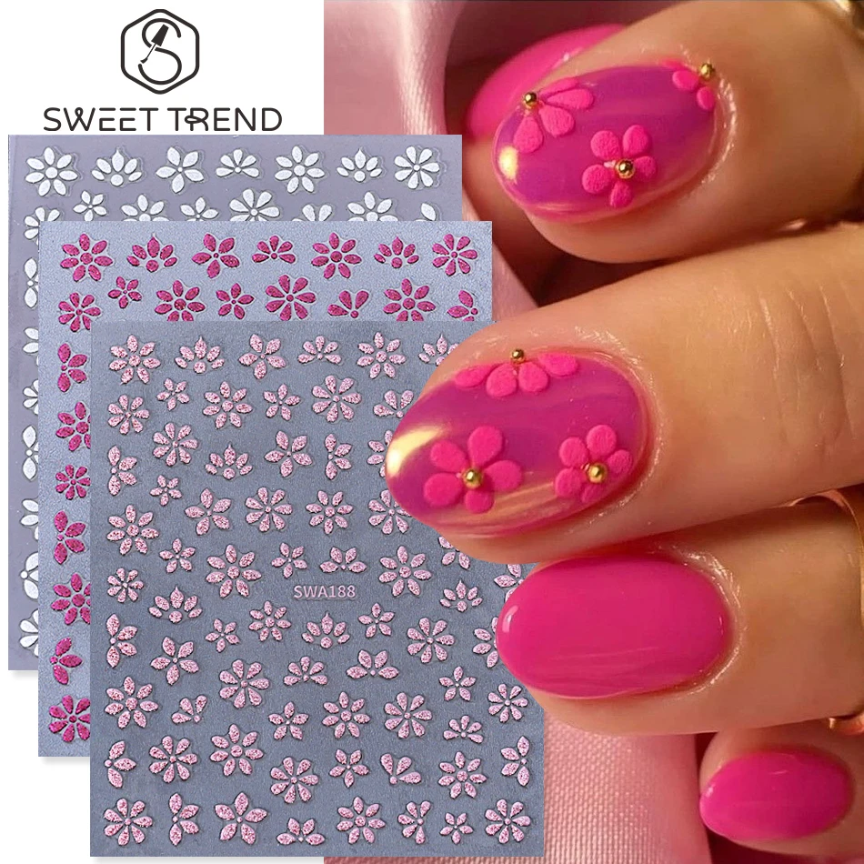 3 Stück Frühling Sommer Bunte Gänseblümchen Nagelaufkleber Rosa Weiße Blütenblätter Selbstklebende Abziehbilder DIY Maniküre Dekorationen Nagelzubehör