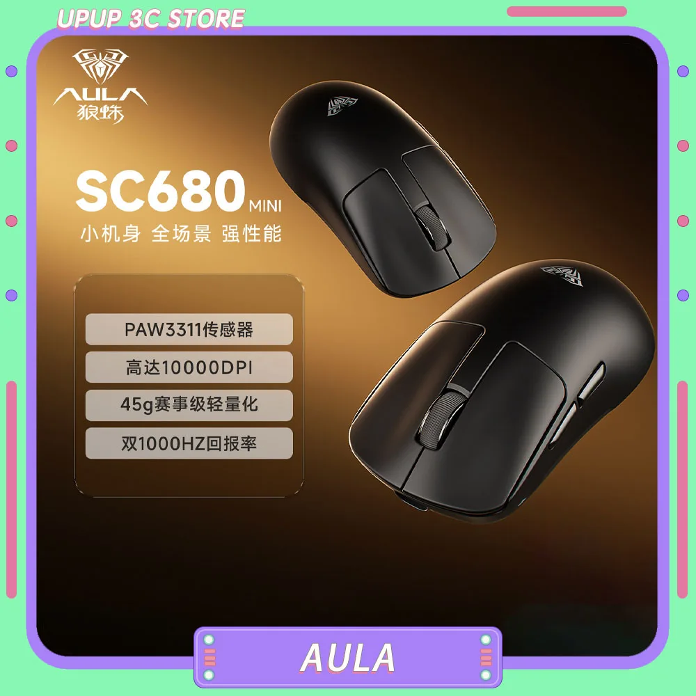 

AULA SC680 Mini Wireless Mouse Tri-Mode Low Latency 8000HZ PAW3395 Lightweight 8K Mouse E-sports Gaming Mouse Pc Accessories