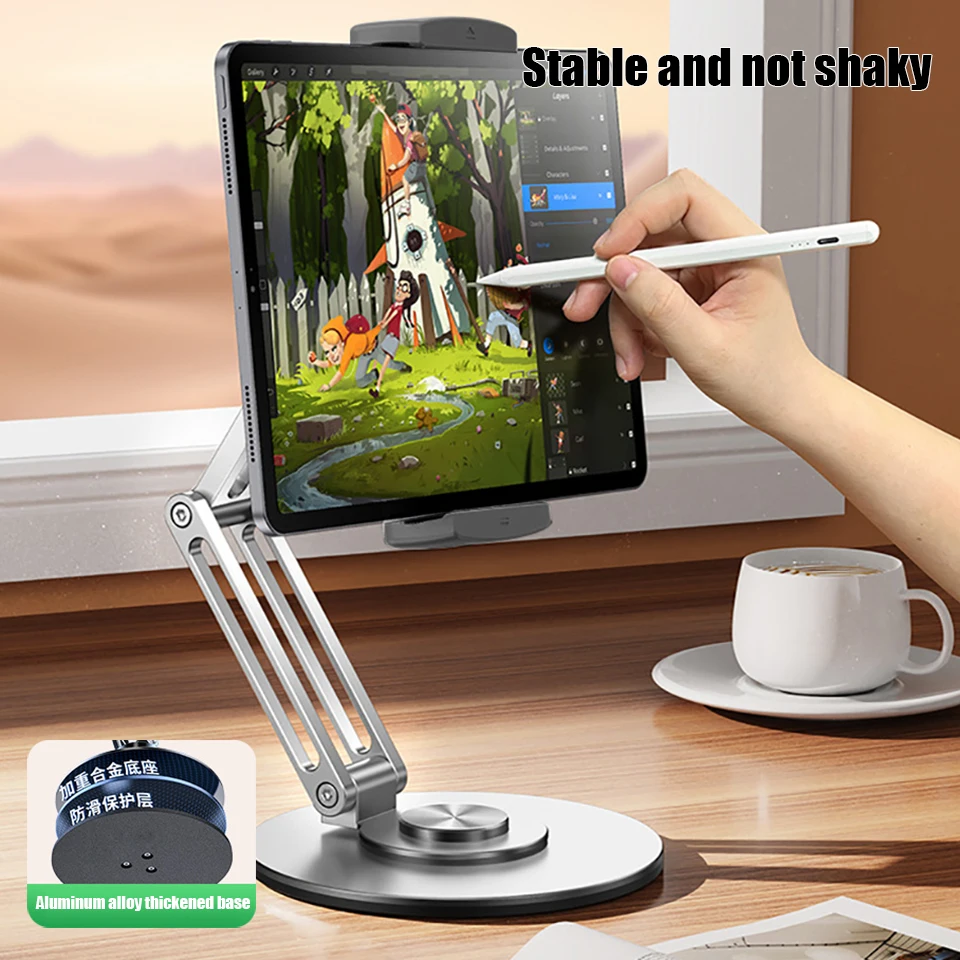 360 Rotation Tablet Stand Aluminium Alloy Foldable Desktop Phones Stand Desk Lazy Holder For iPad iPhone 16 15 14 13 12 Pro Max