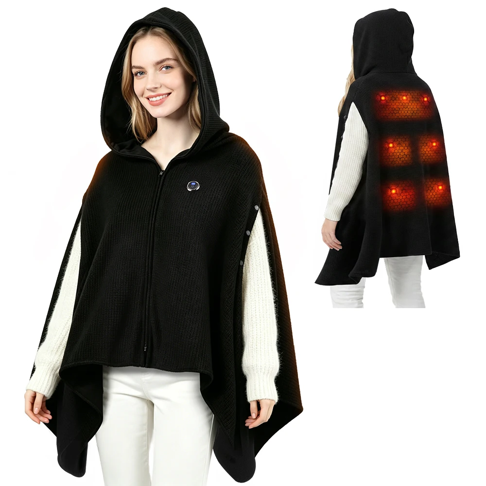 Winter Wearable USB Electric Graphene Heated Pad Warmer Portable Hooded Design Shawl 3 Heating Levels Home Office Warming Mat