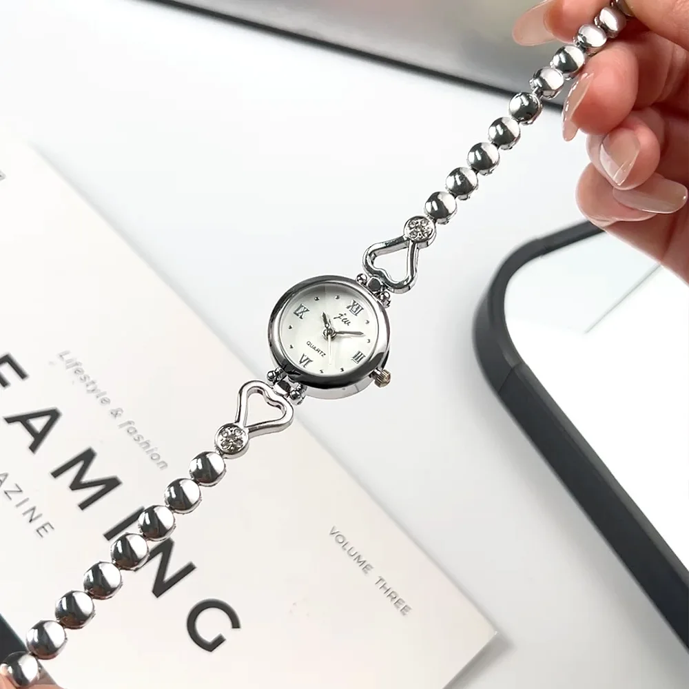 ساعة نسائية مدمجة ورائعة بسوار الحب الوردي للفتيات والطلاب، ساعة كوارتز عالية الجمال