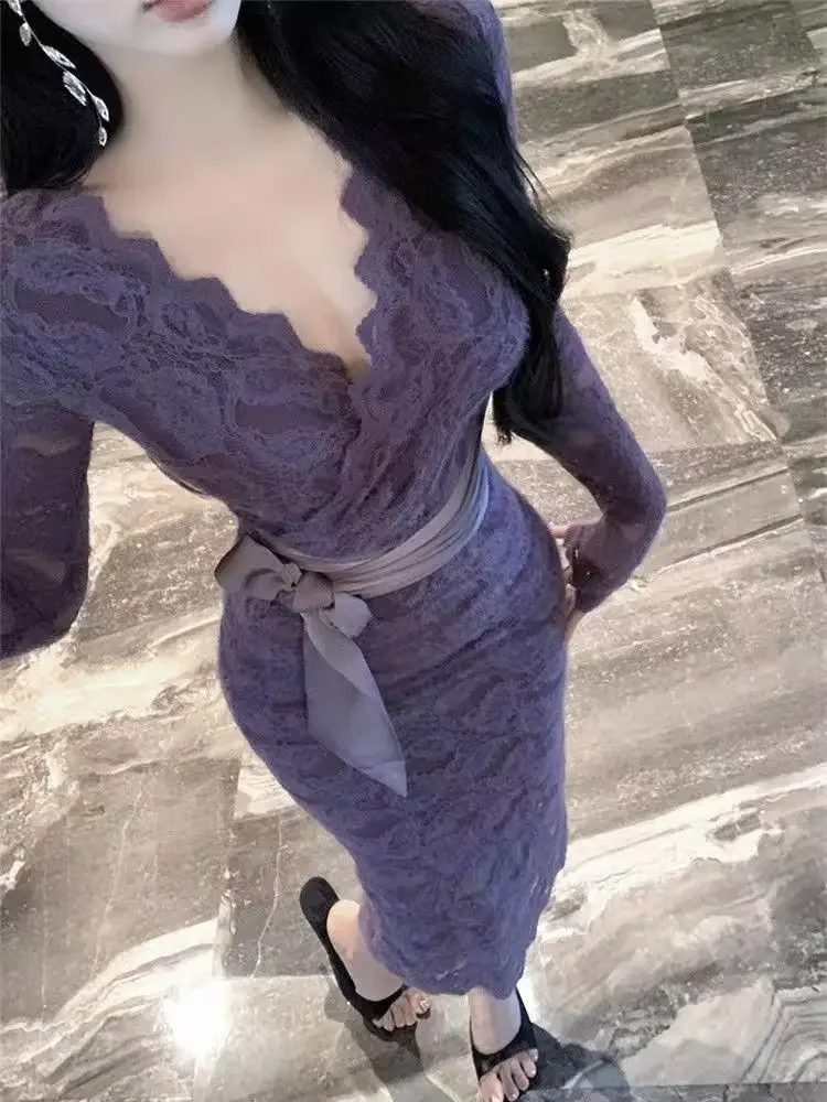 Elegantes Midikleid für Damen, Harajuku, lange Ärmel, Kleider, Indie, ästhetisches Geburtstags-Abendkleid, Herbstkleidung, figurbetontes Kleid