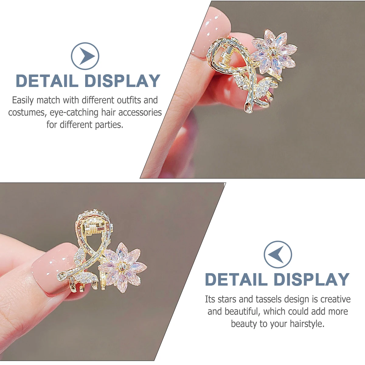 

2Pcs Imitation Crystal Flower Hair Claws Clips Pink Small Child Girls Women Stylish Color Design Hair Accessories Durable