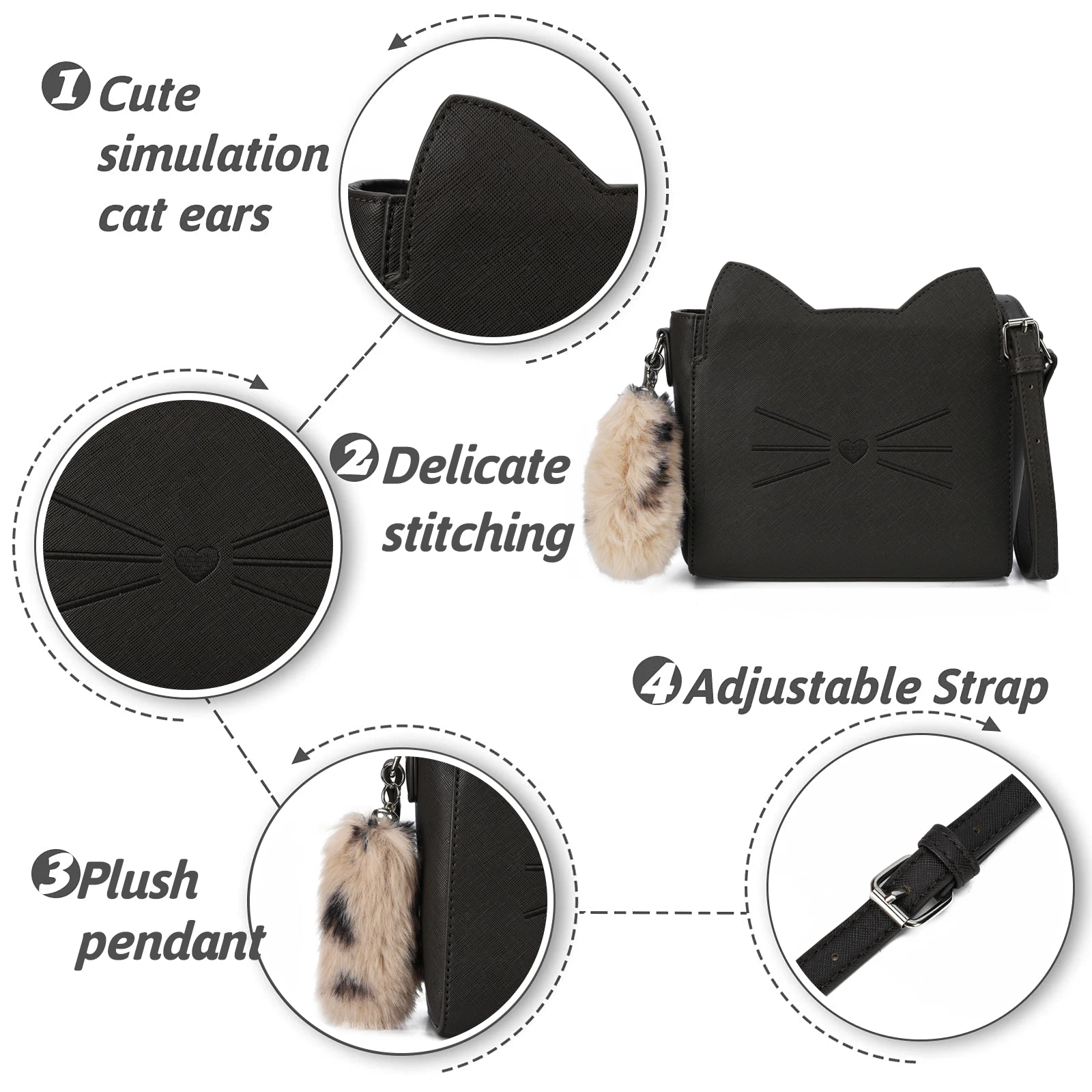 New Shoulder Bag Female Package  CAT Pattern Female Package Handbag Messenger Bag Cat Wings Bag