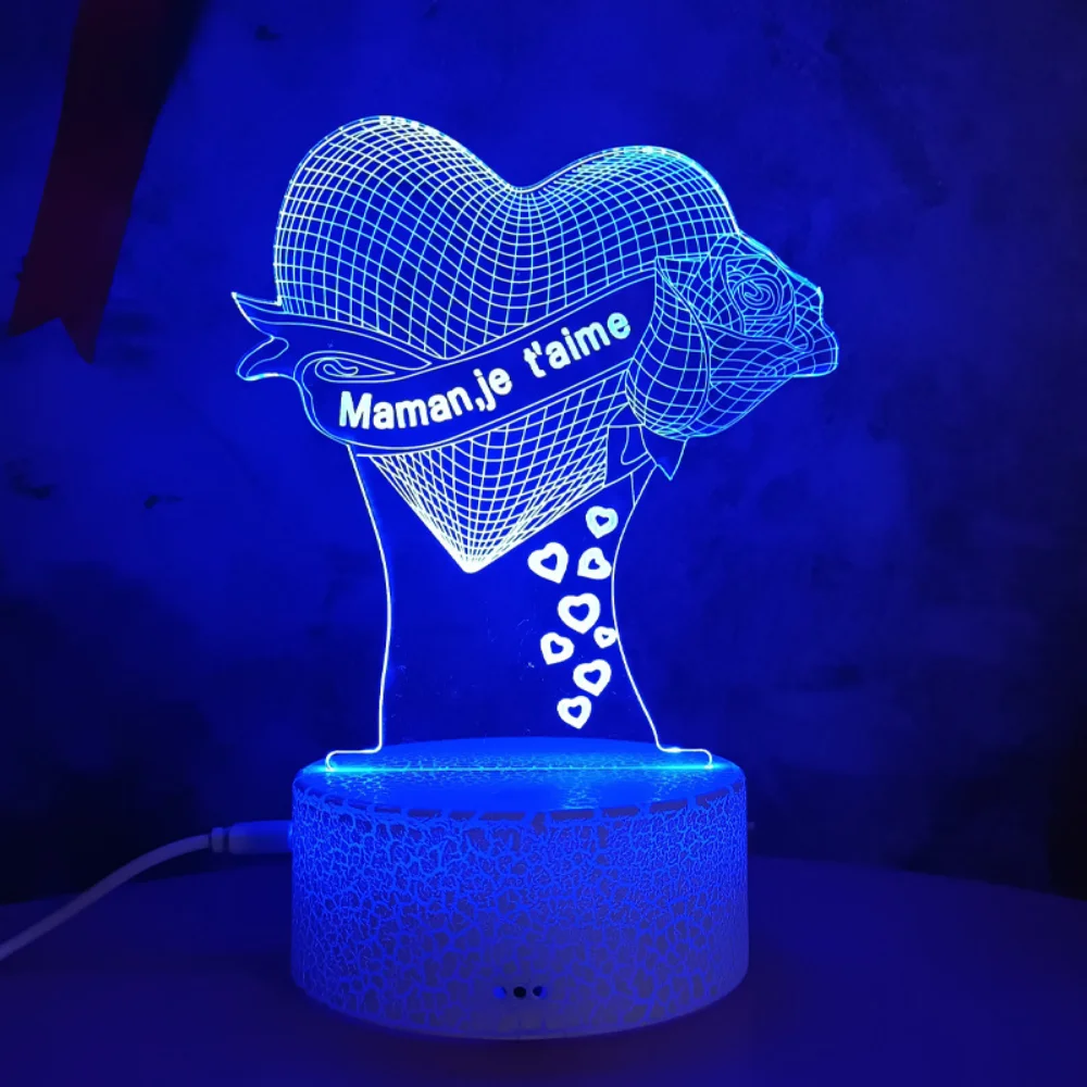 Mother's Day Gift  3d Night Light Maman Je T Aime Led Acrylic Table Lamp Bedroom Decoration Christmas Birthday Gifts for Mother