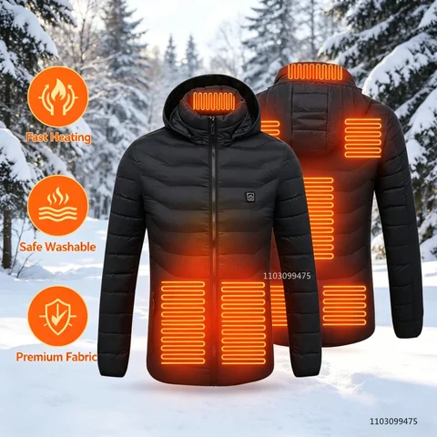Heated Jacket Men Warm Vest USB Self Heating Jacket 2/9/21 Areas Heated Coat Ski Camping Hiking Winter Cotton Clothes Washed