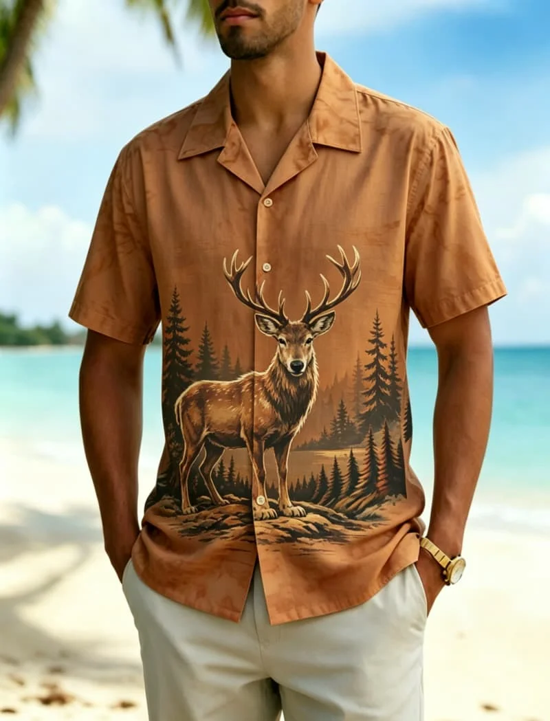 Men's Wild Animal Nature Print Shirt, Wildlife Style for Summer Holiday, Beach Trips, Daily Outings & Casual Wear