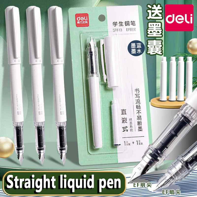 11PCS Deli Fountain Pen Replaceable Calligraphy Multifunction Pens For Writing 0.38mm Supply Stationery Office School Supplies