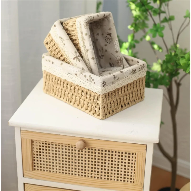 

Rattan Storage Basket Home Woven Frame Hand-Woven Living Room Bedroom Sundry Storage Basket Decorative Storage Basket