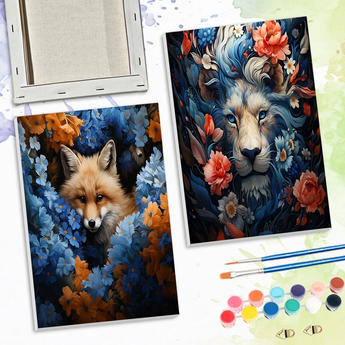 

SDOYUNO Paint By Numbers For Beginner Fox Lion Blue Flower Blossoms Animals 20x30cm ready Frame Canvas Drawing Color Markers Set