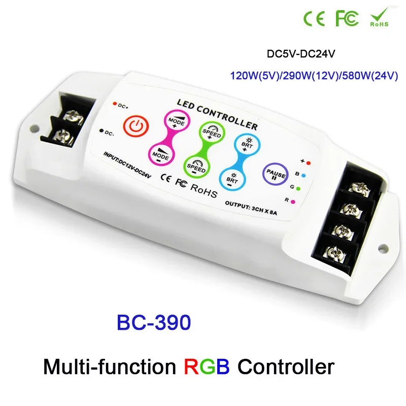 BC-390 / BC-390RF 8A/CH*3 Multi-function Magic dream color RGB LED Controller wirless remote for LED Strip,module,Lamp tape etc