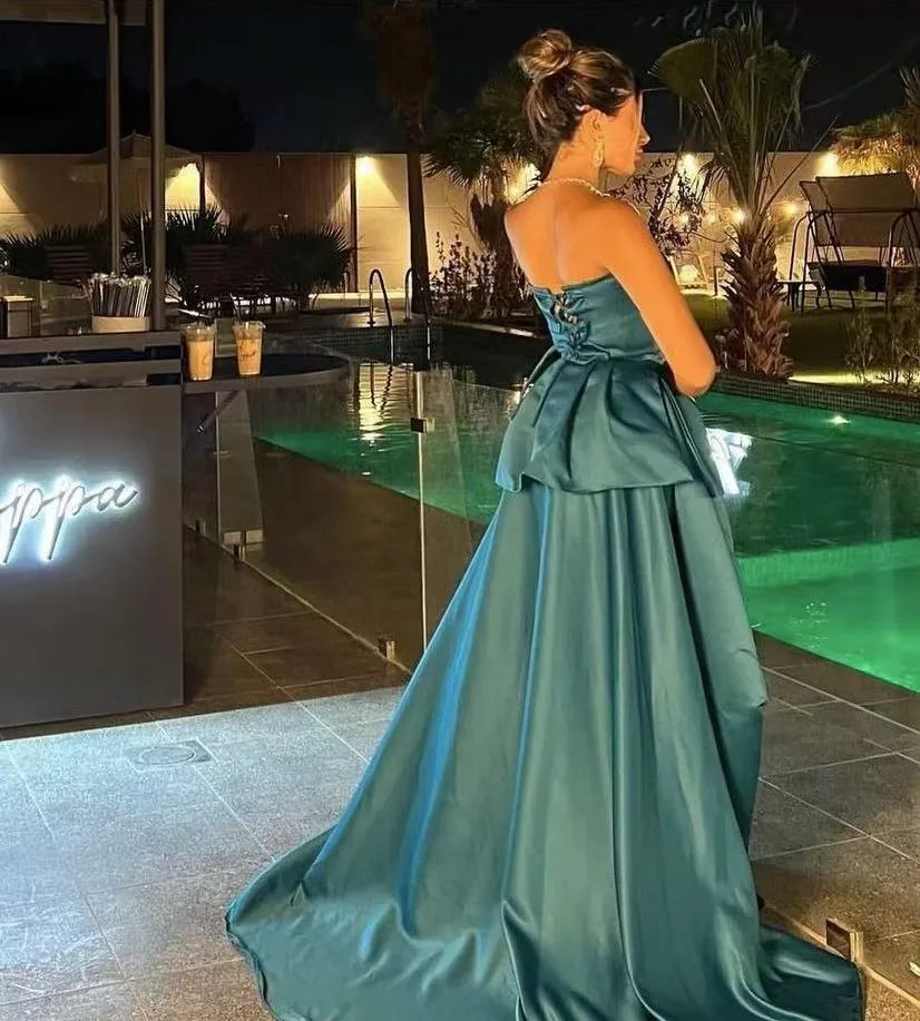 Lindo caçador verde vestidos de baile 2025 cetim miçangas querida vestido de festa longo árabe vestidos formais feitos sob encomenda