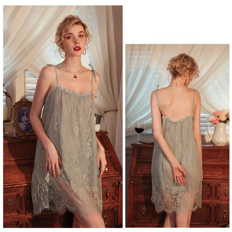 Wholesale Women's Lace Spaghetti Strap Sleepdress Lady Sweet Home Dress Stylish Summer Nightgown Nighty