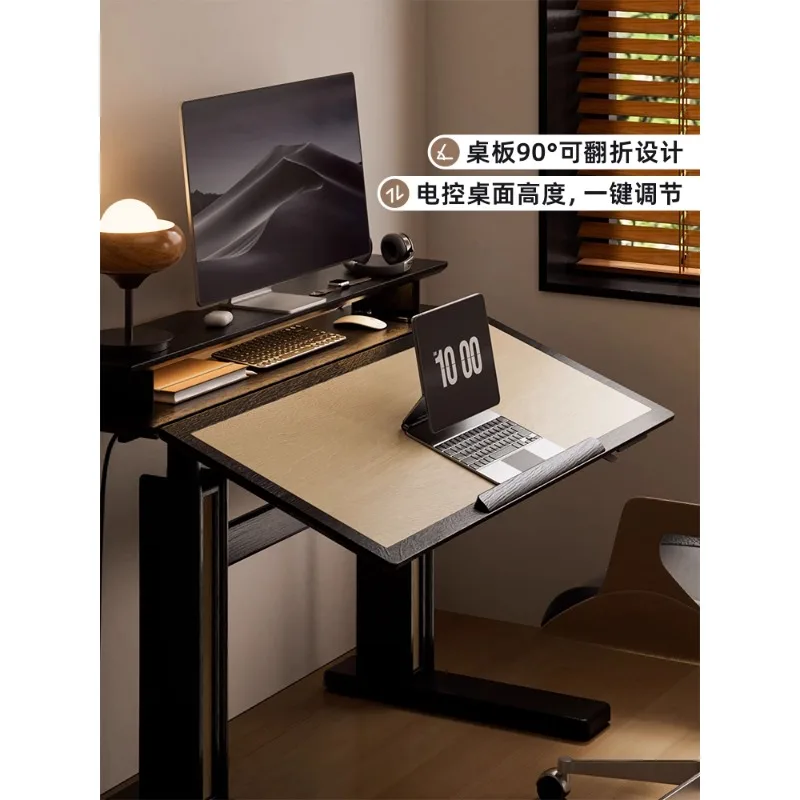 Solid wood electric lifting table, office computer desk shelf workbench