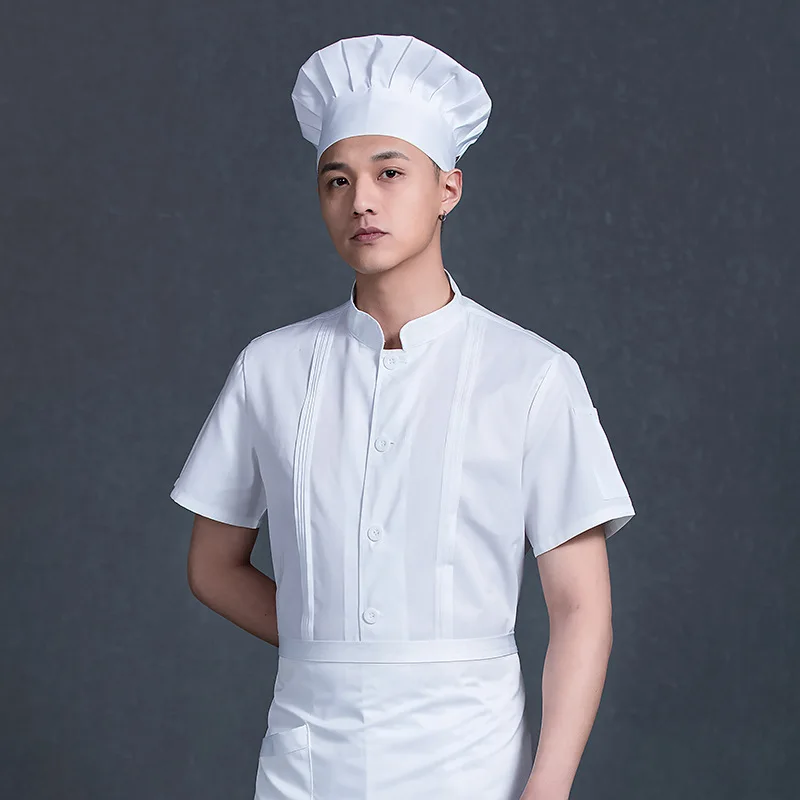 Catering Restaurant Work Clothes Men's and Women's Breathable plus Size Kitchen Canteen Short Sleeve Chef Uniform W