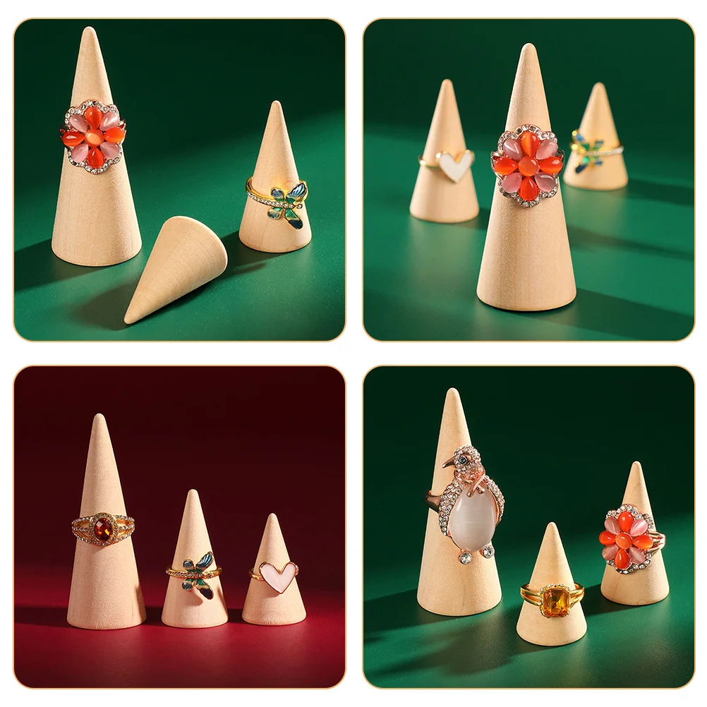 

6Pcs Wooden Ring Cones Wood Cone Display Stand Ring Holder Organizer for Jewelry Display Selling Wooden Cones Wood Cone