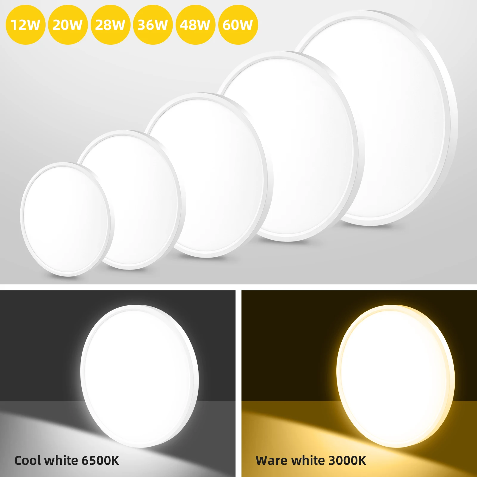 Ultradünne Runde LED-Deckenleuchte Schlafzimmerlampe Neutralweiß Kaltweiß Warmweiß 60W 48W 36W 28W LED-Deckenleuchte