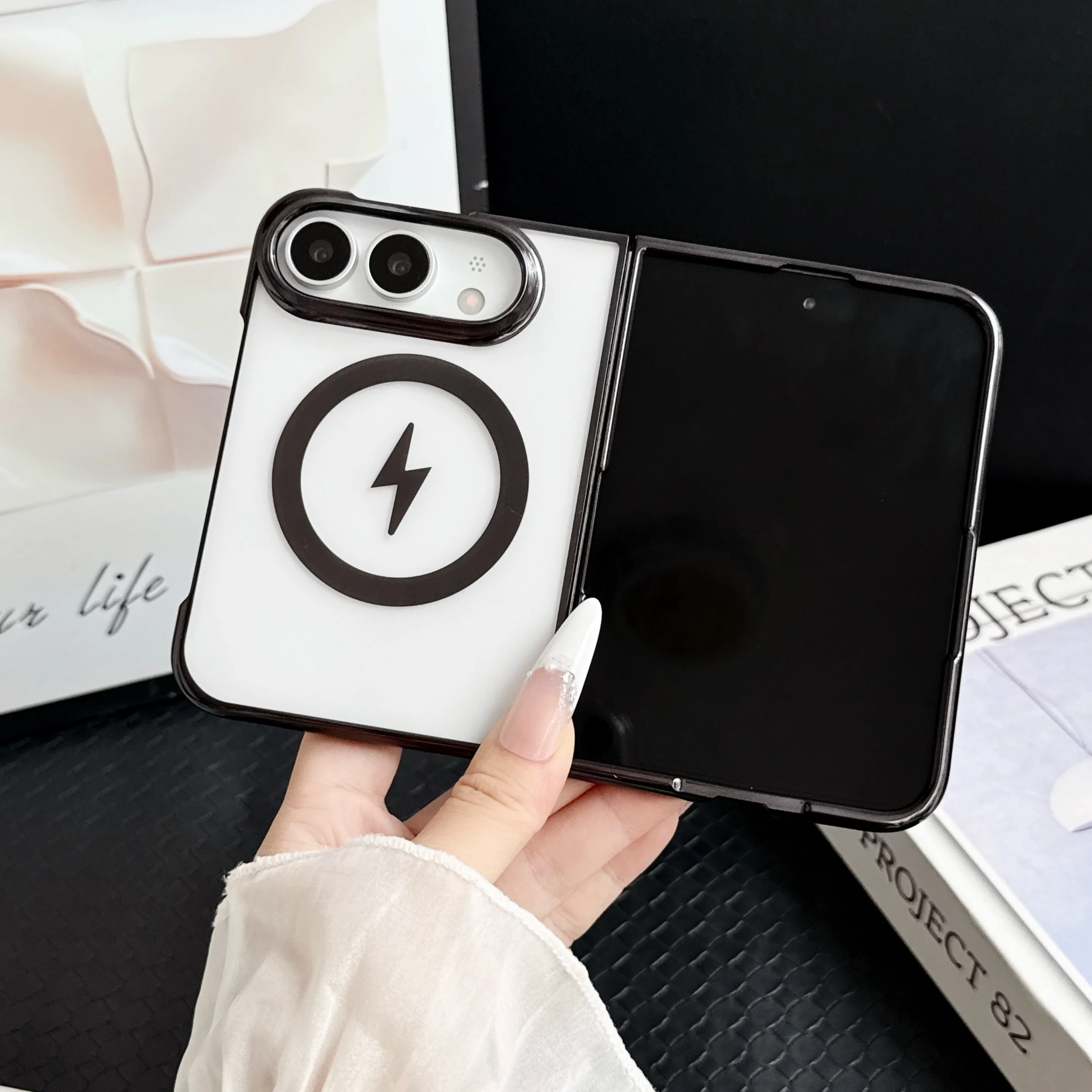 Luxuriöse, galvanisierte, magnetische, transparente Handyhülle für iPhone Duo iPhone 18 Fold mit Objektivschutz, stoßfeste Hülle, Fundas