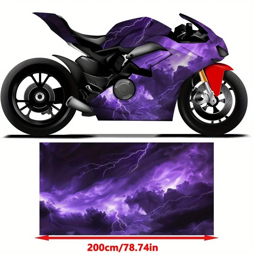Purple Lightning Glow Motorcycle Stickers, Durable Car Vinyl Wraps Suitable for Most Vehicles, Car Body Sticker Film