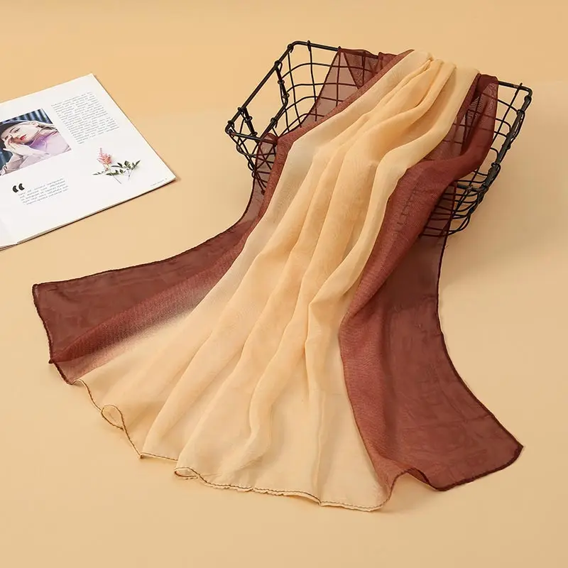 

2025 Female Temperament luxury Scarf Gradient Gradient Tissue Scarf Geometric Muslim Bandana Xale Beach Neckerchie