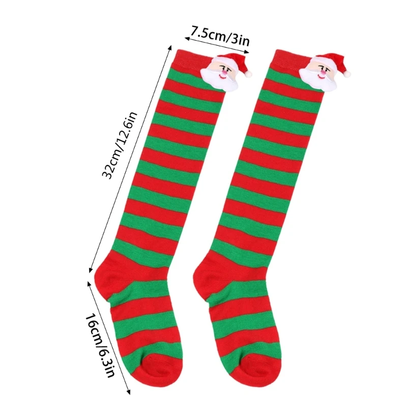 Kids Christmas Stockings New Year Festival Over the Knee Socks Festive Stockings  for 6-10Y Children  Unisex Winter Striped Sock