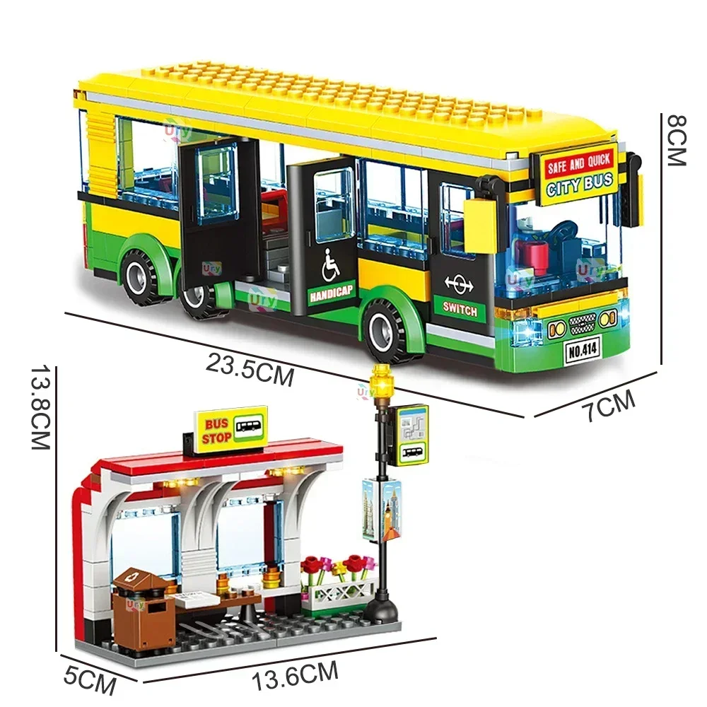 Bus City UK London Yellow Passenger School Bus Station Building Blocks School Bus Station Bricks Model Toys Gift