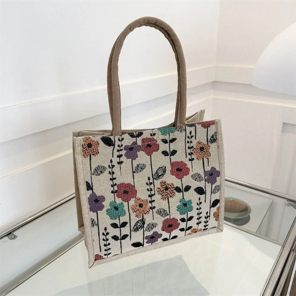 Large Capacity Flowers Canvas Bag Kawaii Korean Tote Bag Flowers Tote Bag Storage Bag Mommy Bag Printing Cloth Lunch Bag Travel