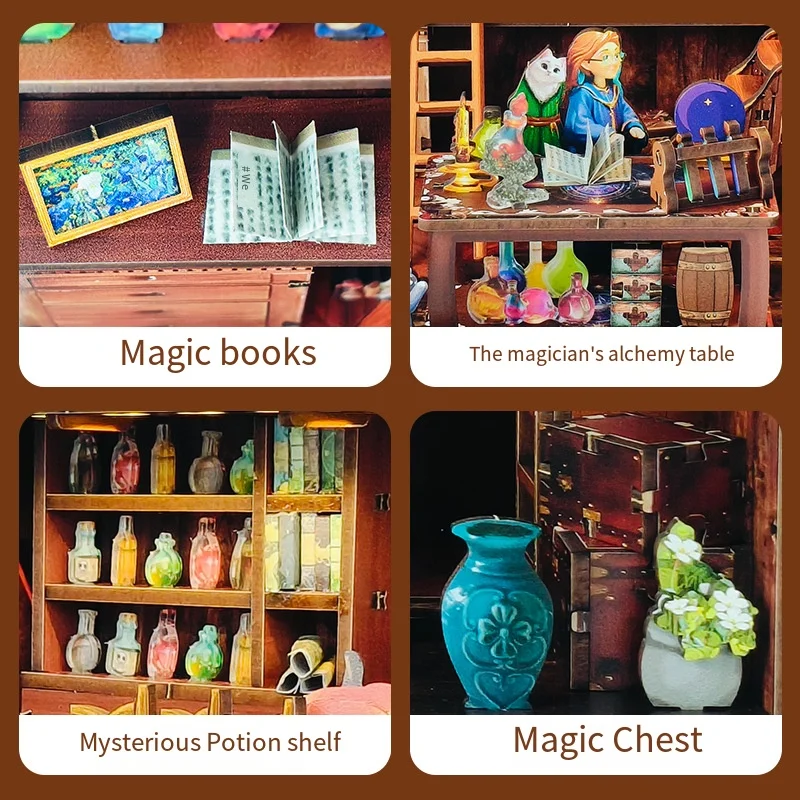 3D 퍼즐 마법 물약 실험실 DIY 키트 - 나무 미니어처 장면 수제 인형집 |   창의적인 교육용 장난감 홈 데코 2025