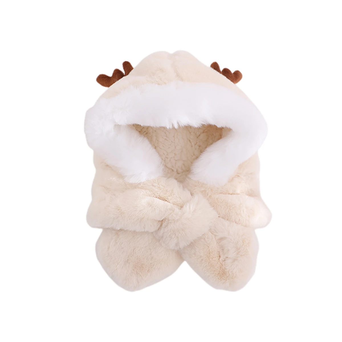 Kids 2 in 1 Cute Winter Hat Scarf Warm Thick Plush Hats Earflap Fluffy Antlers Hooded Scarf for Toddler Girls