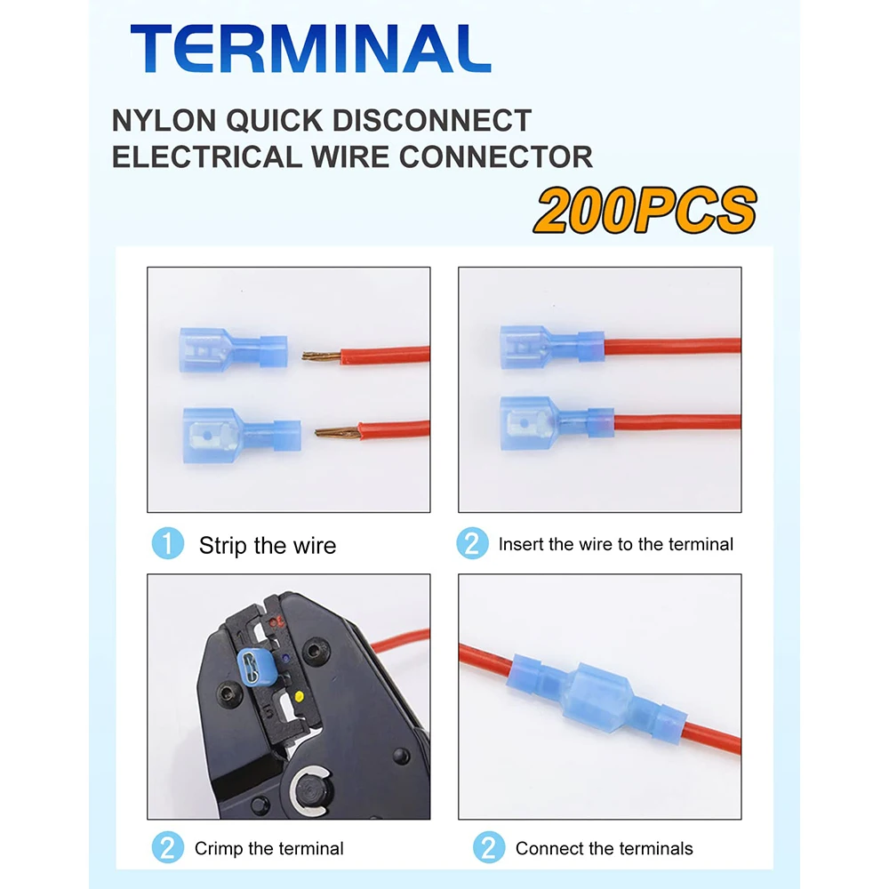 200 pieces of nylon quick disconnect connectors, electrically insulated terminals, male and female wire crimping terminal kits