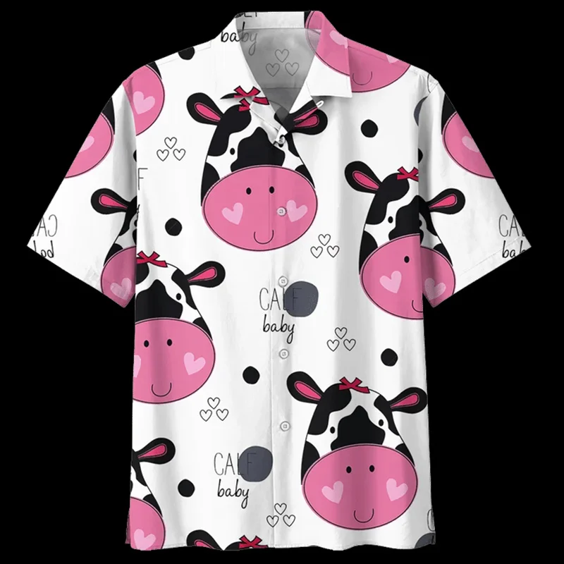 

3D Printed Cartoon Cow Hawaiian Shirt Men Women Animal Pattern Blouse Summer Street Beach Aloha Shirts Short Sleeves Lapel Tops